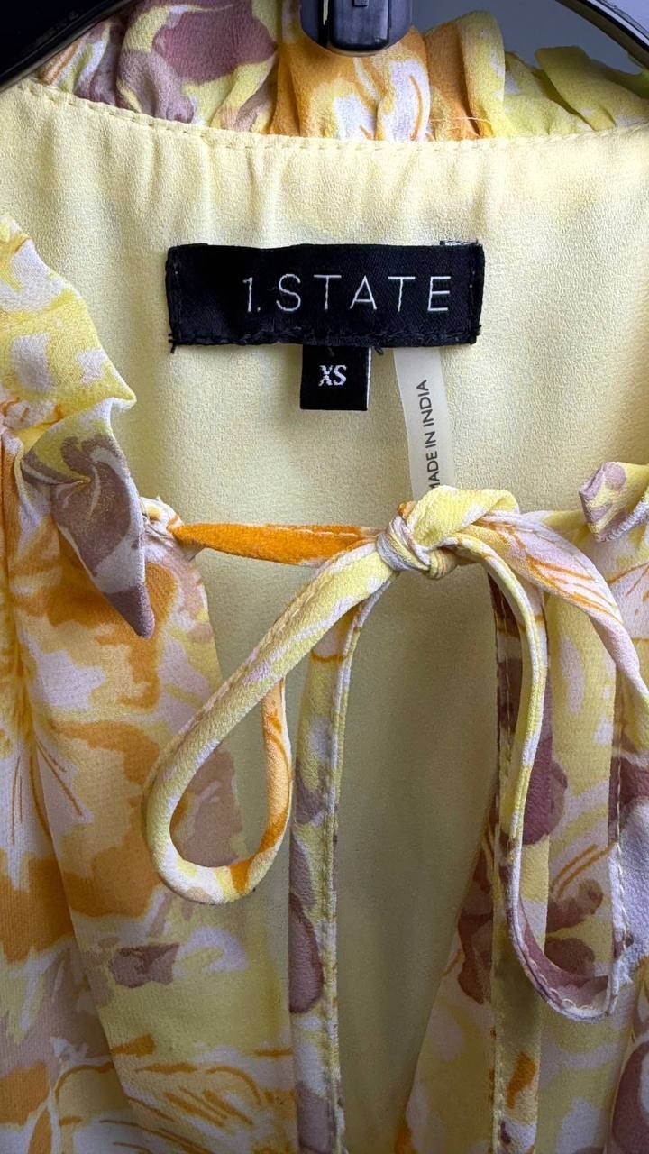 1.STATE Tiered Floral Flutter‑Sleeve Maxi Dress Lemon Meringue XS NWT $139
