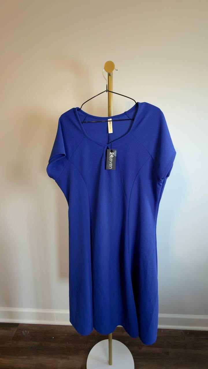 24Seven Comfort Apparel Keyhole Cutout Fit & Flare Dress Blue 3X NWT $44.99