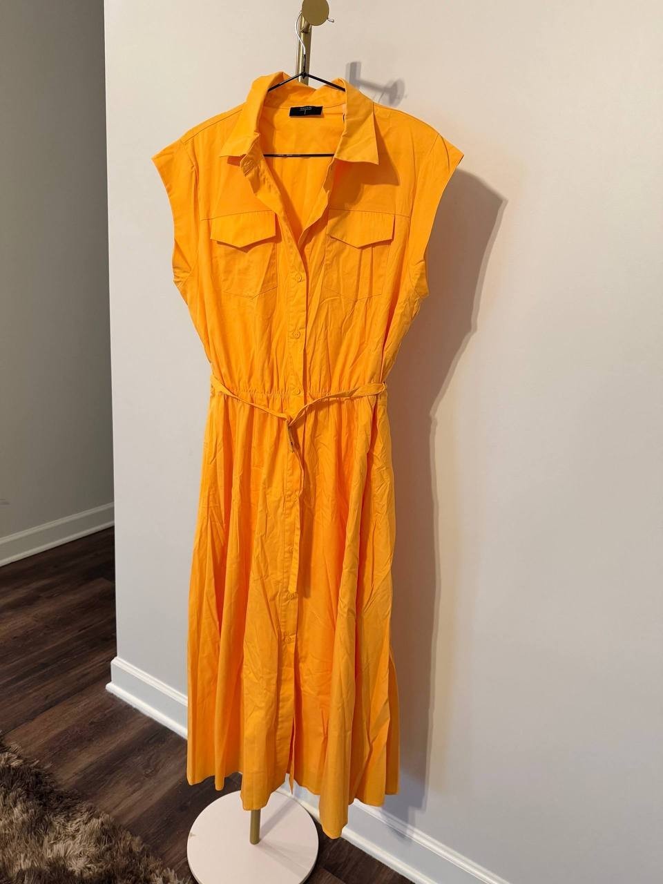 T Tahari Spread‑Collar Button‑Front Midi Dress Mango Slice Size 12 NWT msrp $158