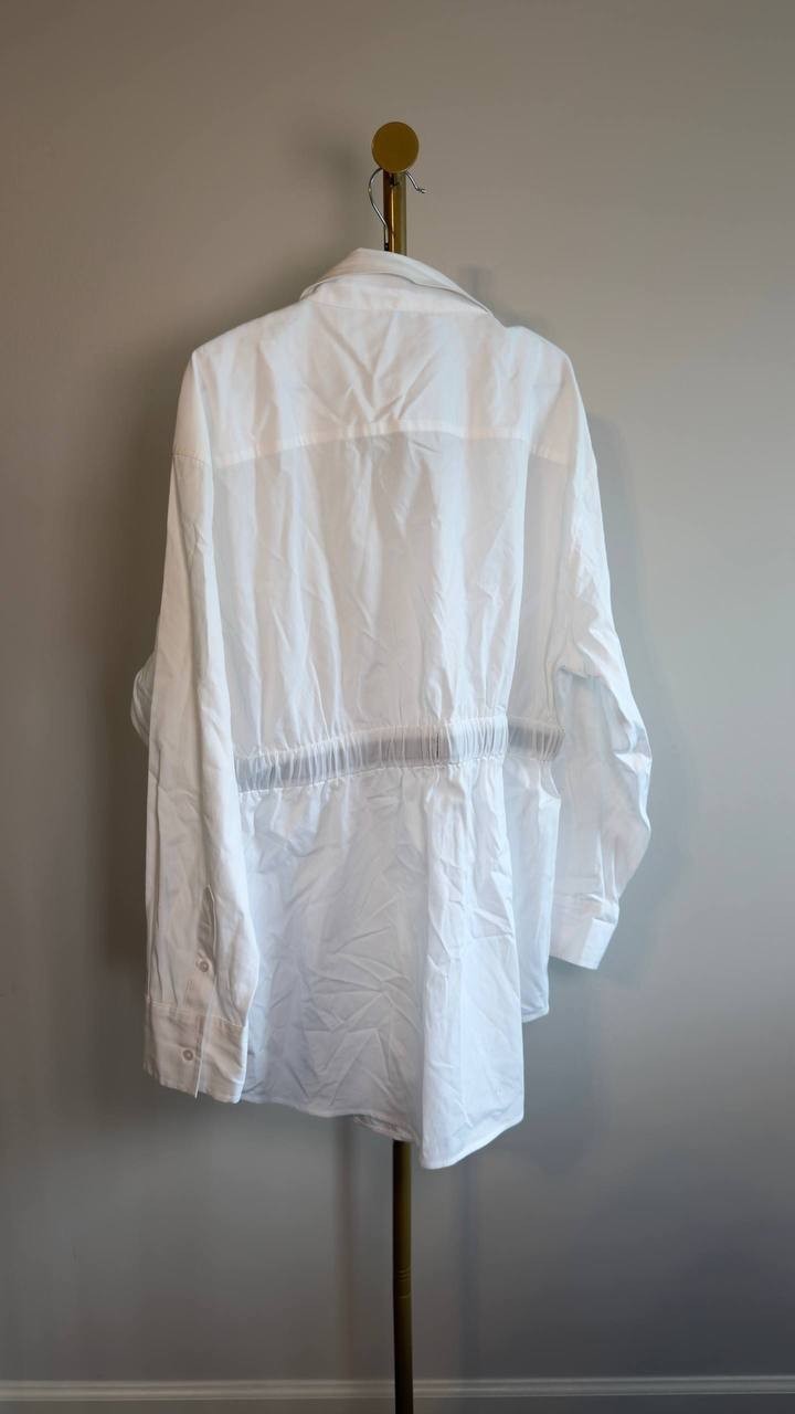 DKNY Cotton Belted Button‑Front Shirt White XL NWT $119