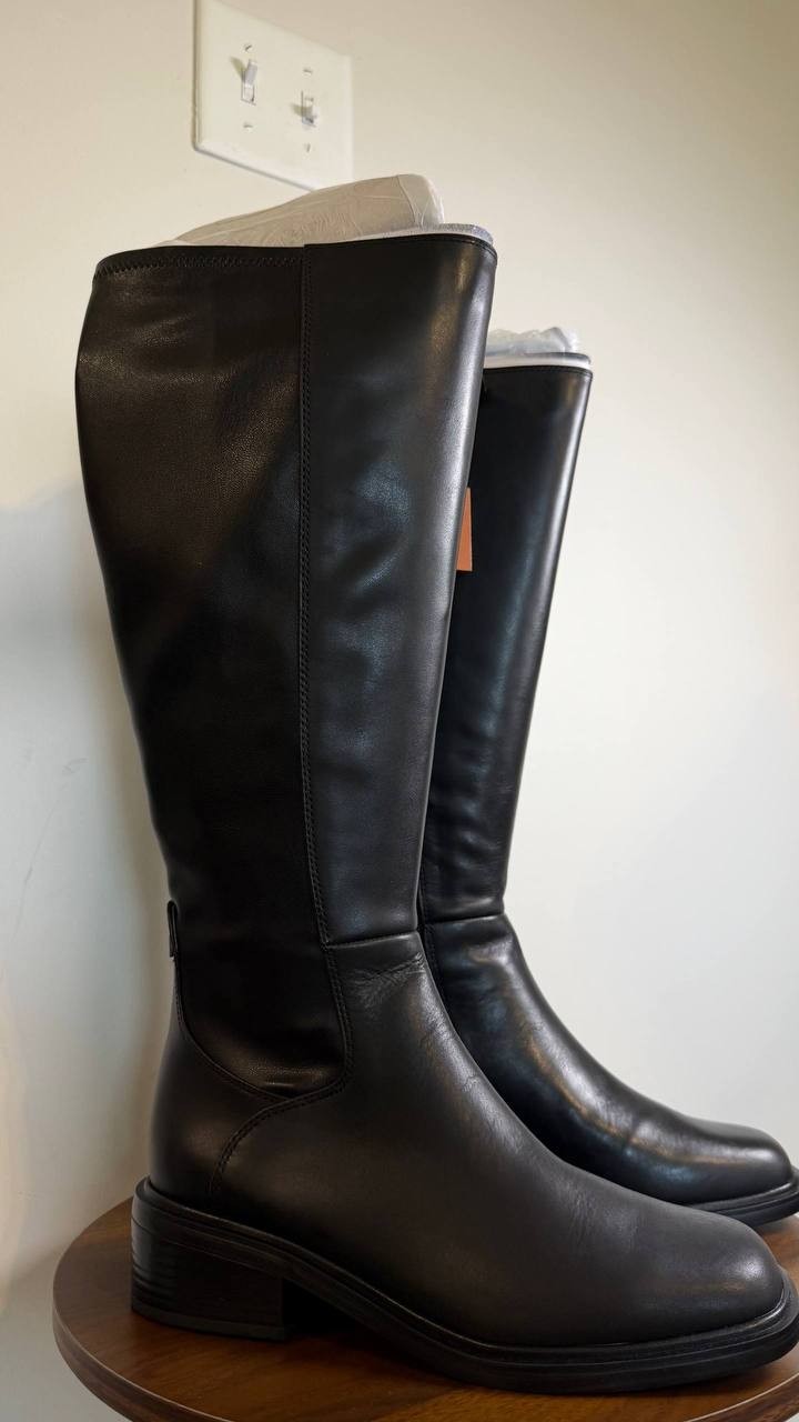 Franco Sarto Gisella Boots 7.5M Black Leather Tall Square Toe NIB msrp$225