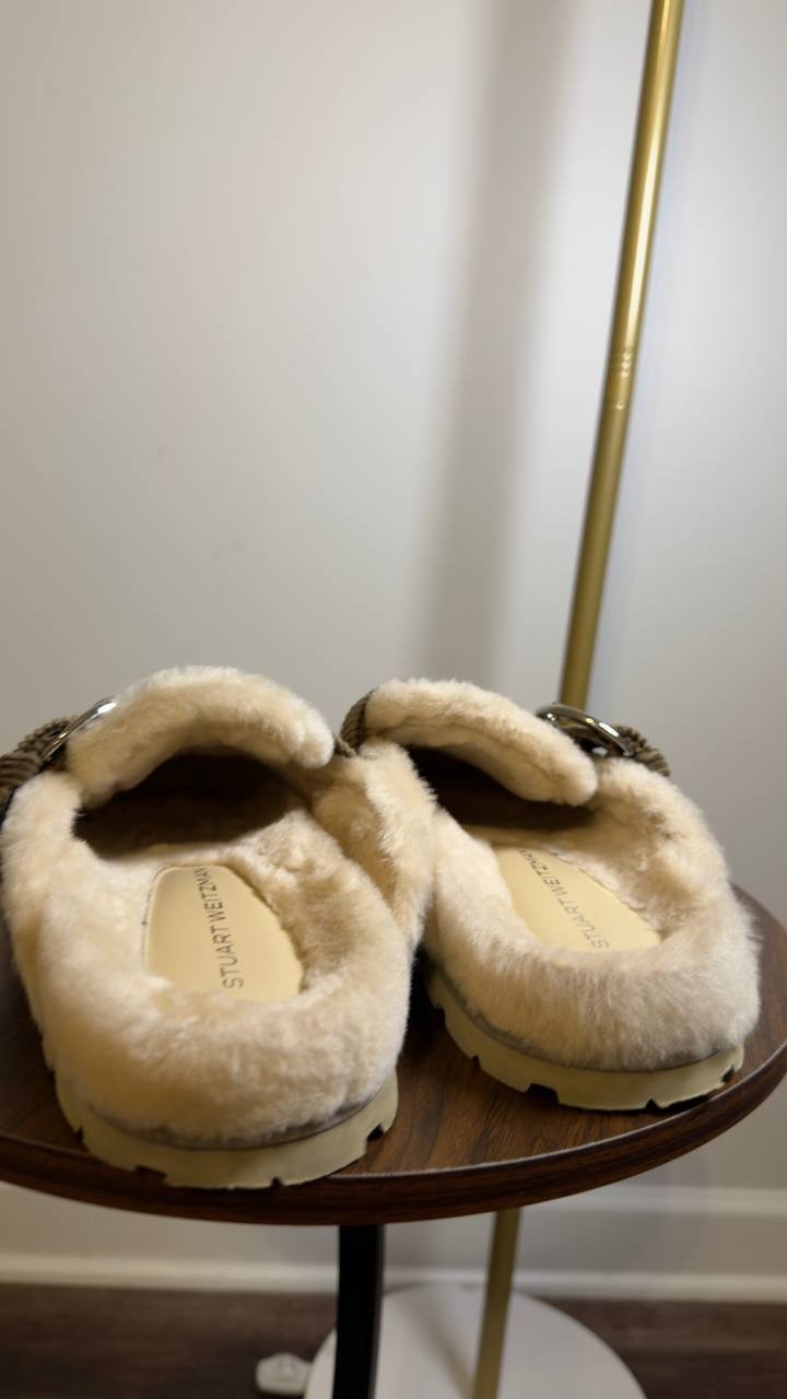 Stuart  Weitzman  Shearling  Clogs  Smokey  Taupe  5  New  $475