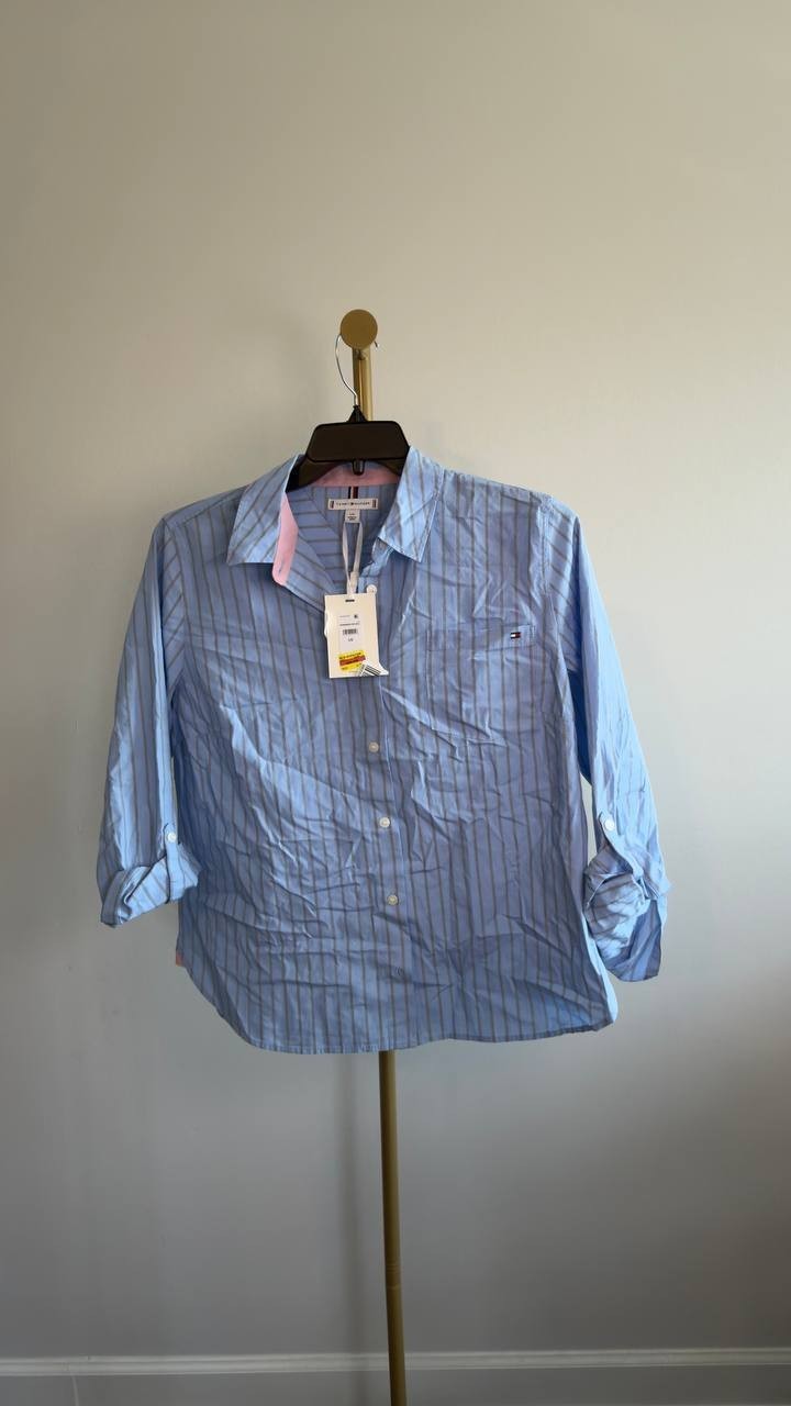 Tommy Hilfiger Classic Blue Striped Button Shirt Long Sleeve L NWT $69.50