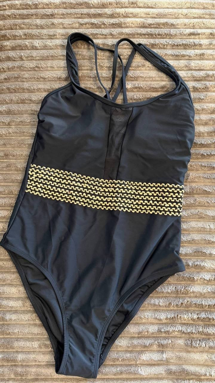 Cupshe Black Mesh Tummy Control One‑Piece M NWT Crisscross Back msrp$49.99