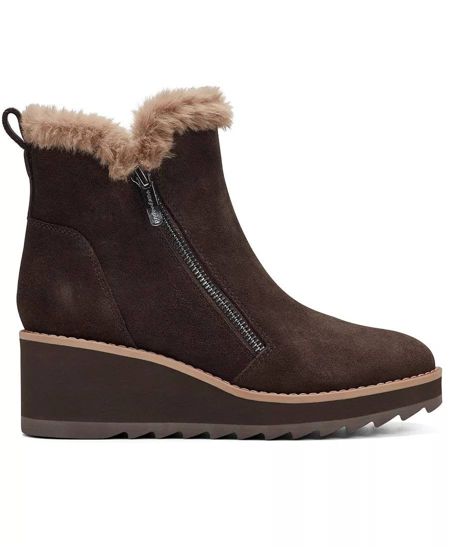 Easy Spirit Jane Booties 10W Brown Suede Cozy Side‑Zip Wedge NIB msrp$159