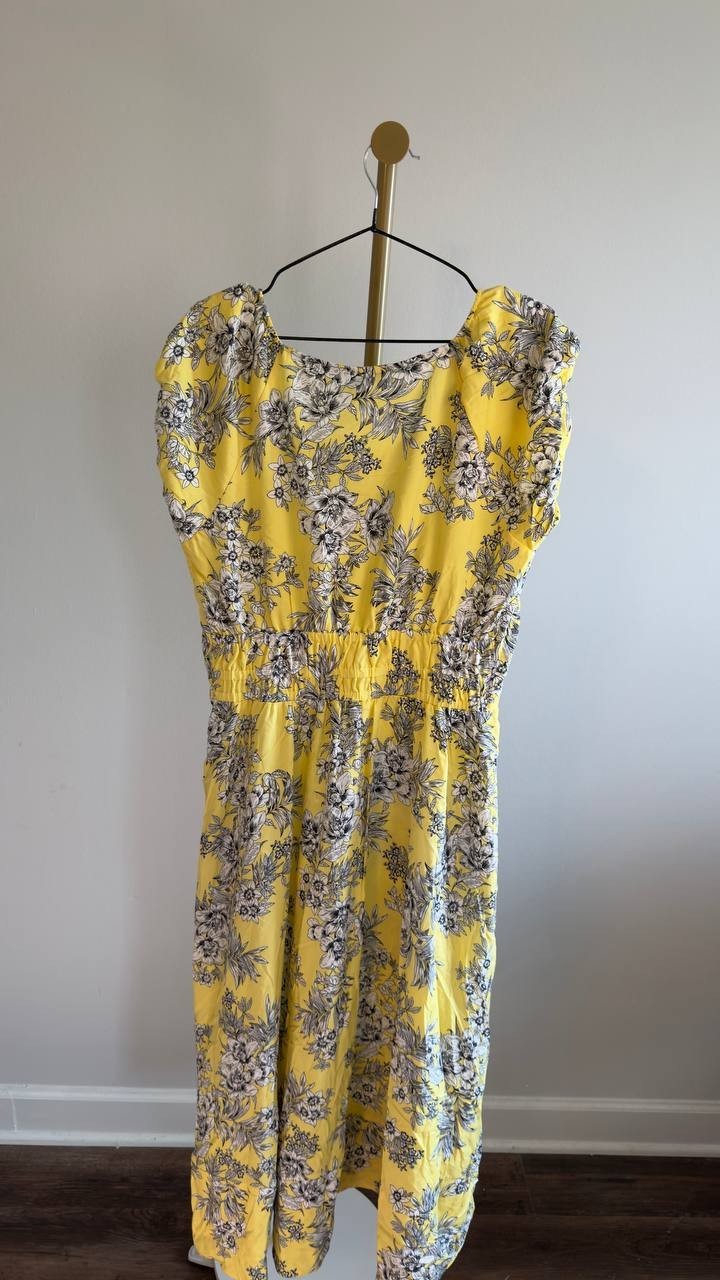 Nautica Printed Toile Puff‑Sleeve A‑Line Dress Sunshine Multi M NWT $119.50