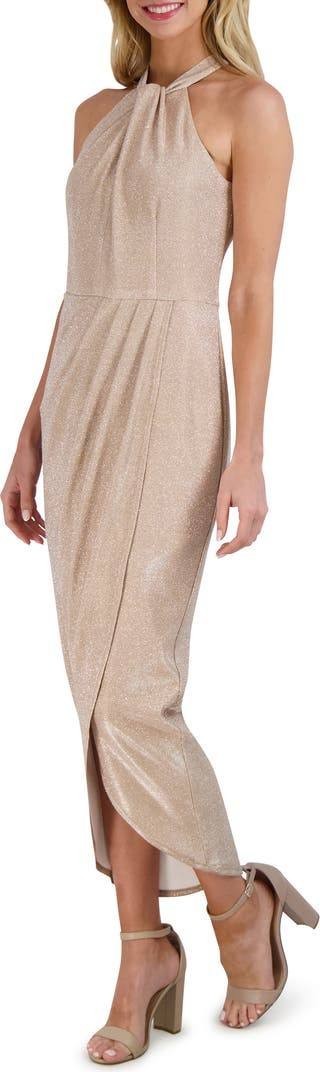Julia Jordan Metallic Halter Neck Maxi Dress Size 6 NWT Elegant Party Wear