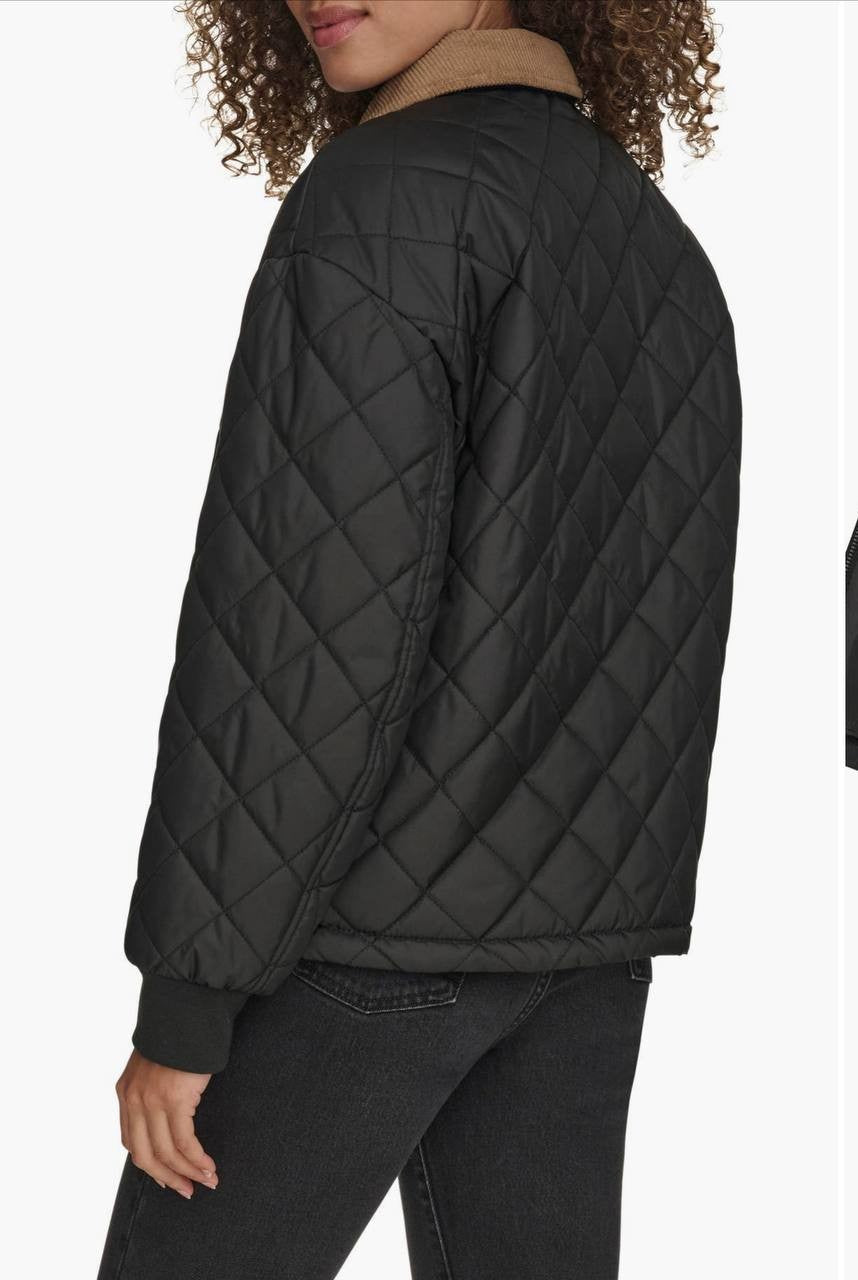 Levi's Quilted Water-Resistant Jacket Black Corduroy Trim Women's Size S