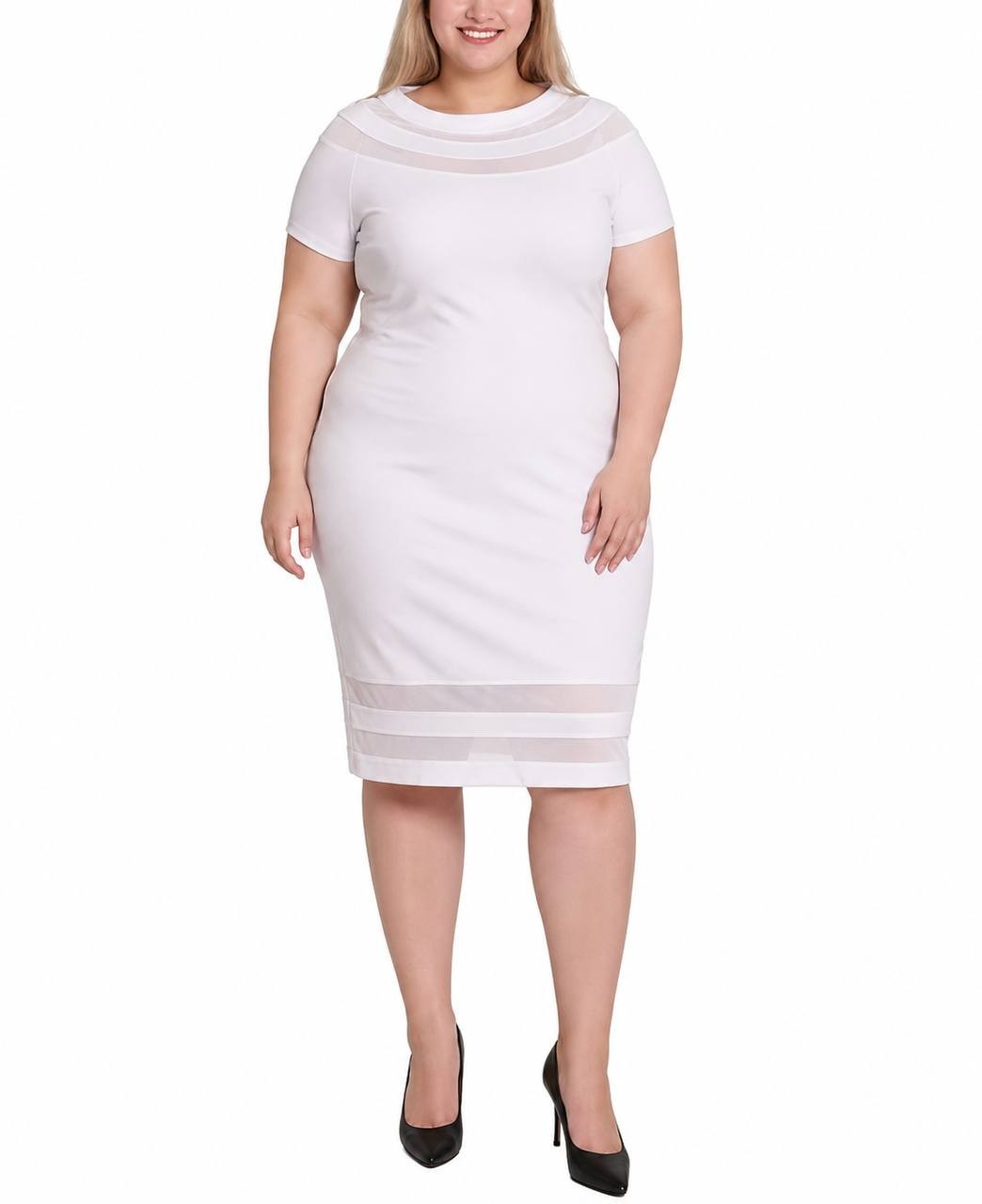 NY Collection Mesh Inset Boat Neck Dress White 1X NWT $52