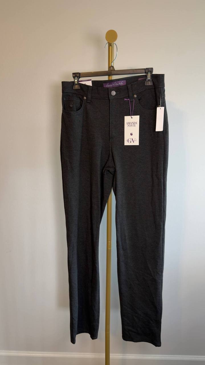 Gloria Vanderbilt Amanda Ponte High‑Rise Pants Heather Grey 10 NWT $54
