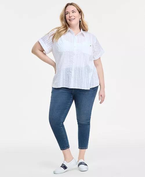 Tommy Hilfiger Plus‑Size Cotton Shadow‑Striped Camp Shirt–White–Size 2X–NWT–$69