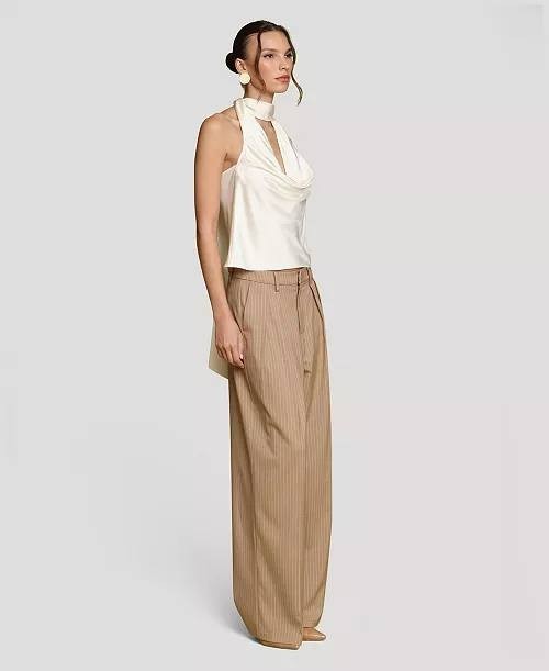 Avec Les Filles Women’s Long‑Tie Halter Top Ivory S NWT $88