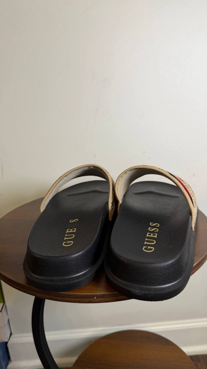 Guess Natural Logo Multi Textile Slides 13M New in Box $65