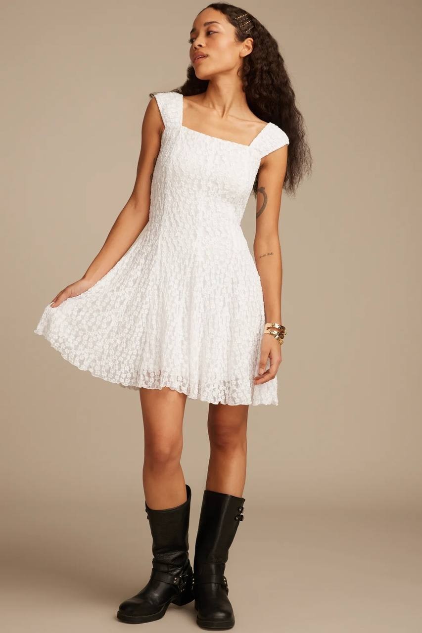 Lucky Brand Floral Mesh Mini Dress White Size XXL NWOT MSRP $79