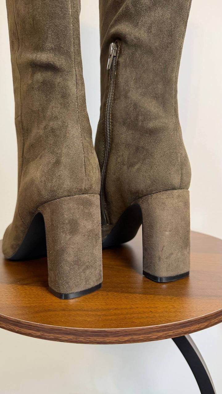 Madden Girl Wisee Boots 8.5 Olive Microsuede Knee‑High Block Heel New In Box $99