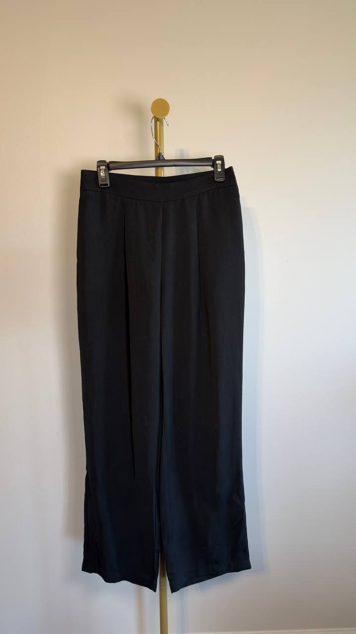 Calvin Klein Satin Back Crepe Pull-On Wide Leg Pants Black XS NWT $79