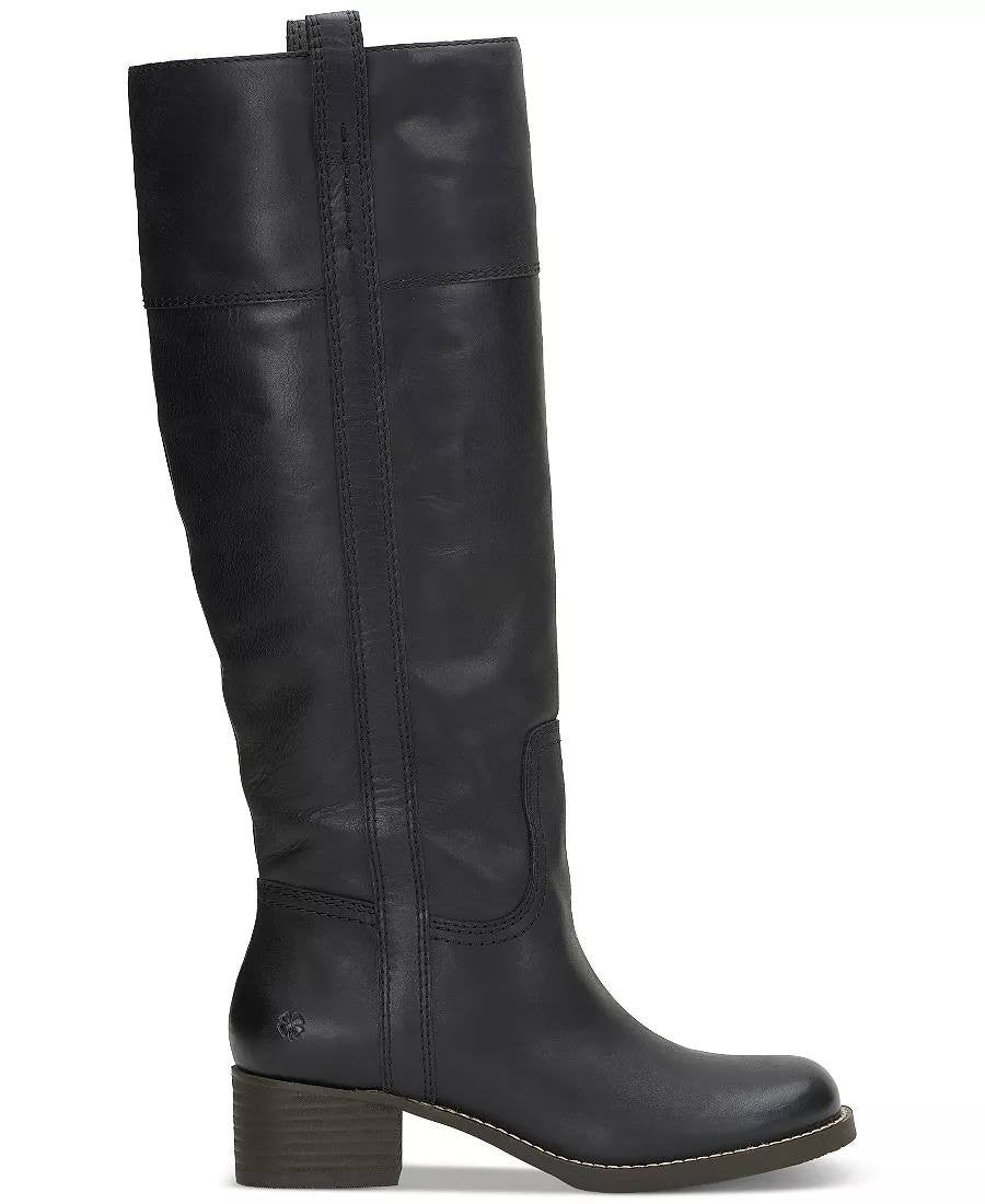 Lucky Brand Hybiscus Boots 9.5M Black Leather Pull Tabs Riding NIB msrp$229