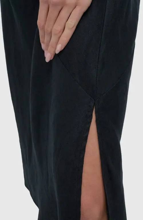 DKNY Stud Detail Linen Midi Dress Black Size M NWT $139