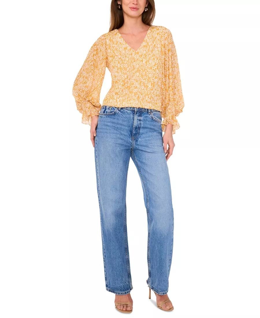 Vince Camuto V‑Neck Balloon‑Sleeve Blouse– Orange– Size L – NWT – MSRP$79