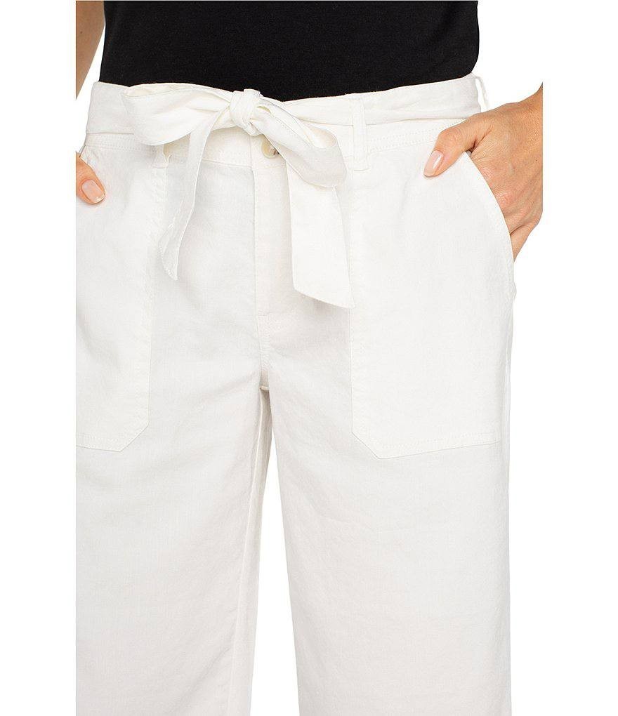 Liverpool Linen Blend Belted Wide-Leg Cropped Pants White, Size 14, NWT