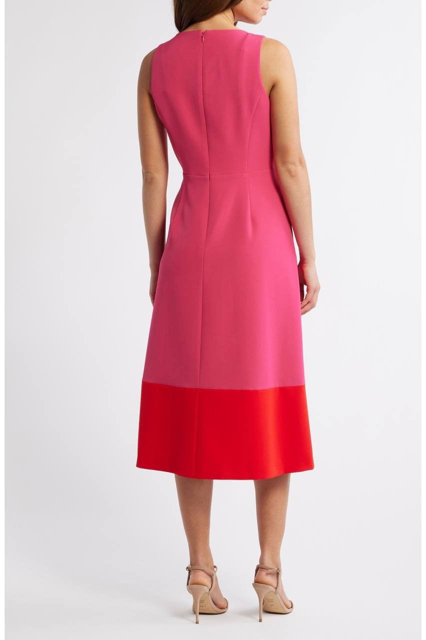 Anne Klein Colorblock A‑Line Surplice Midi Dress Fuchsia Rose 8 NWT $149