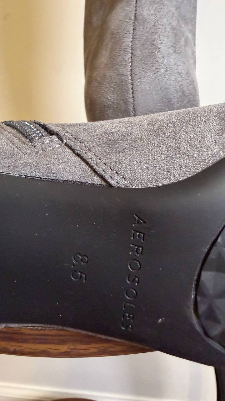 Aerosoles Epic Tall Boots 8.5M Gray Kitten Heel Pointed Toe Poly NIB msrp$129