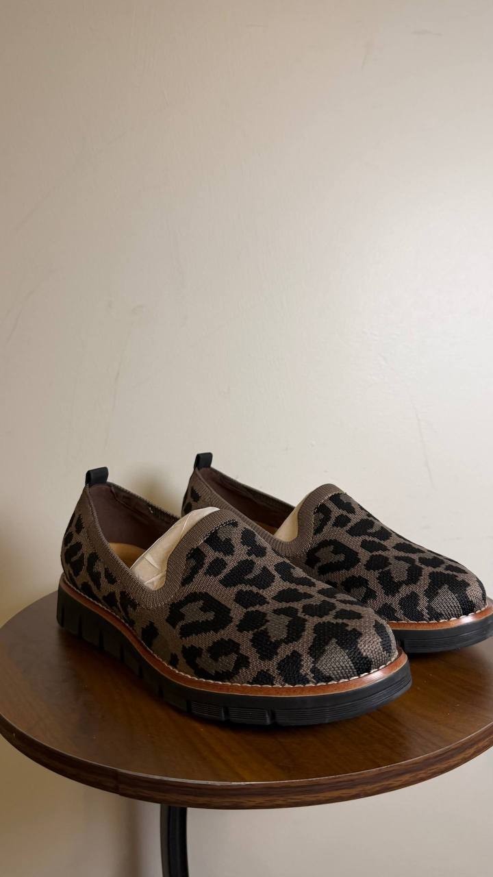 Easy Spirit Valina eFlex Knit Slip‑On Loafers Black Leopard 7.5W Comfort NWB $89
