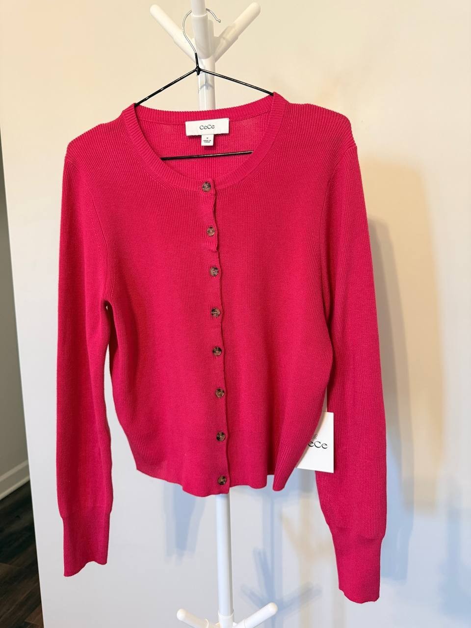 CeCe Crewneck Cardigan – Bright Rose – Size M – NWT – $69