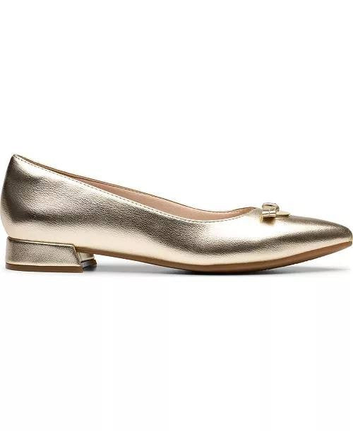 Clarks   Toe  Dress  Flats  Gold  Metallic  9W   New  With  Box  $100