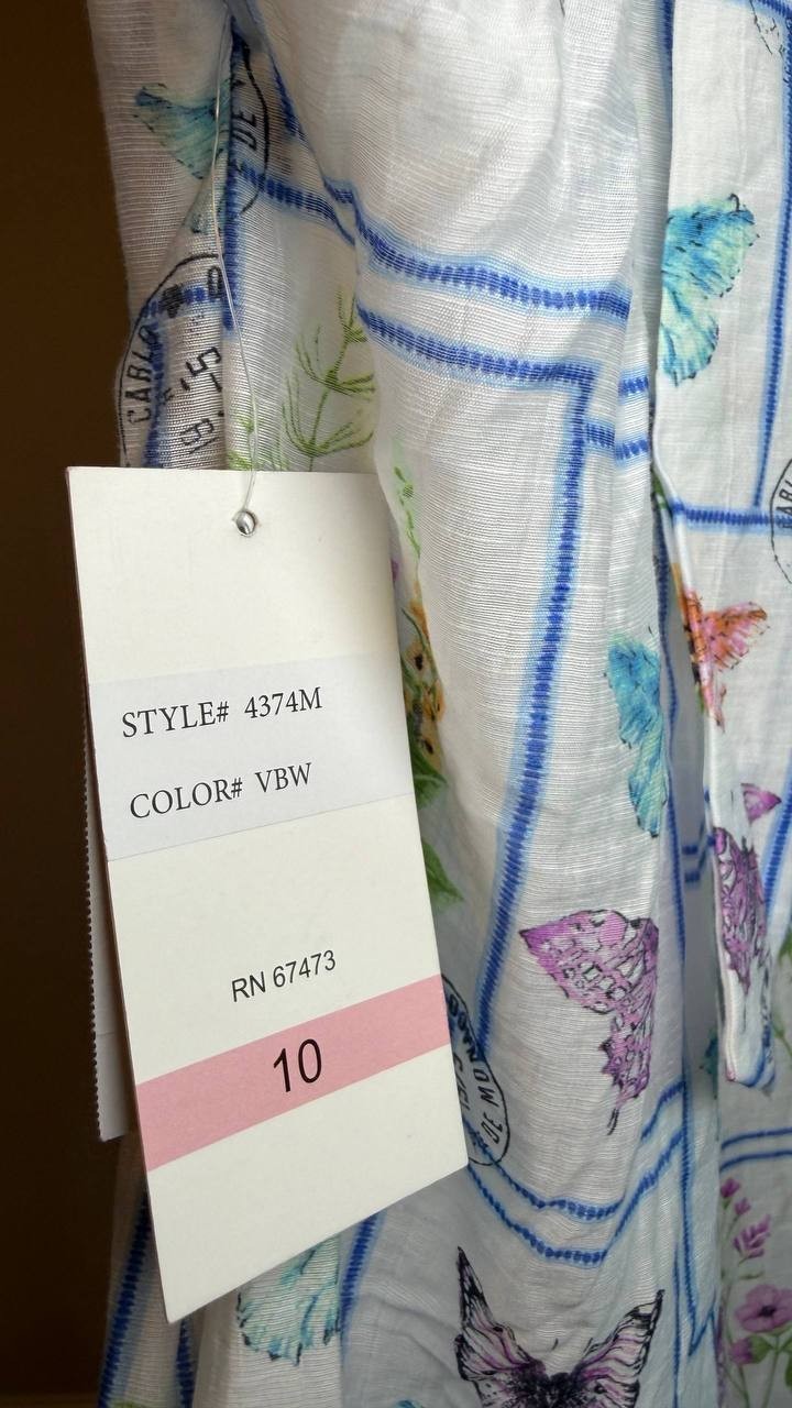 Taylor Mock‑Neck Butterfly‑Print Ruffled‑Hem Dress White Multi 10 NWT $70