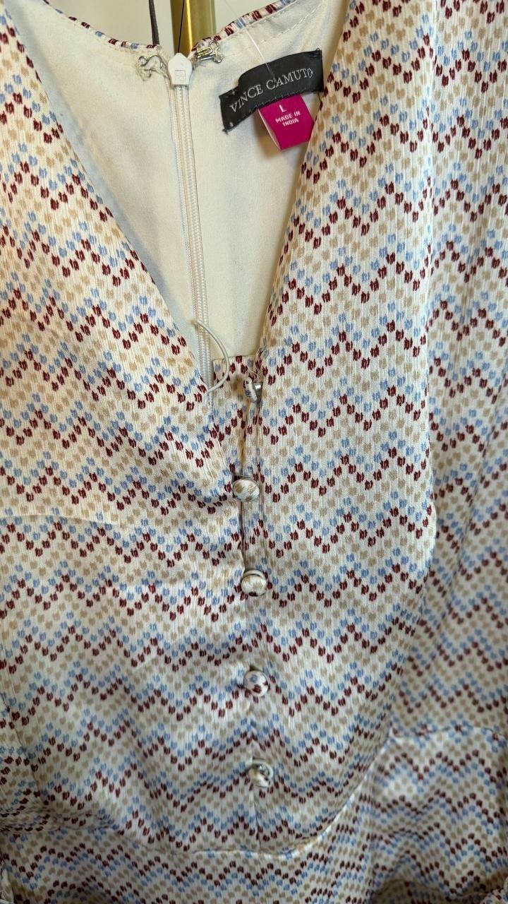 Vince Camuto Tie Maxi Dress Birch Button Detail Unlined Size L NWT $119 (damage)
