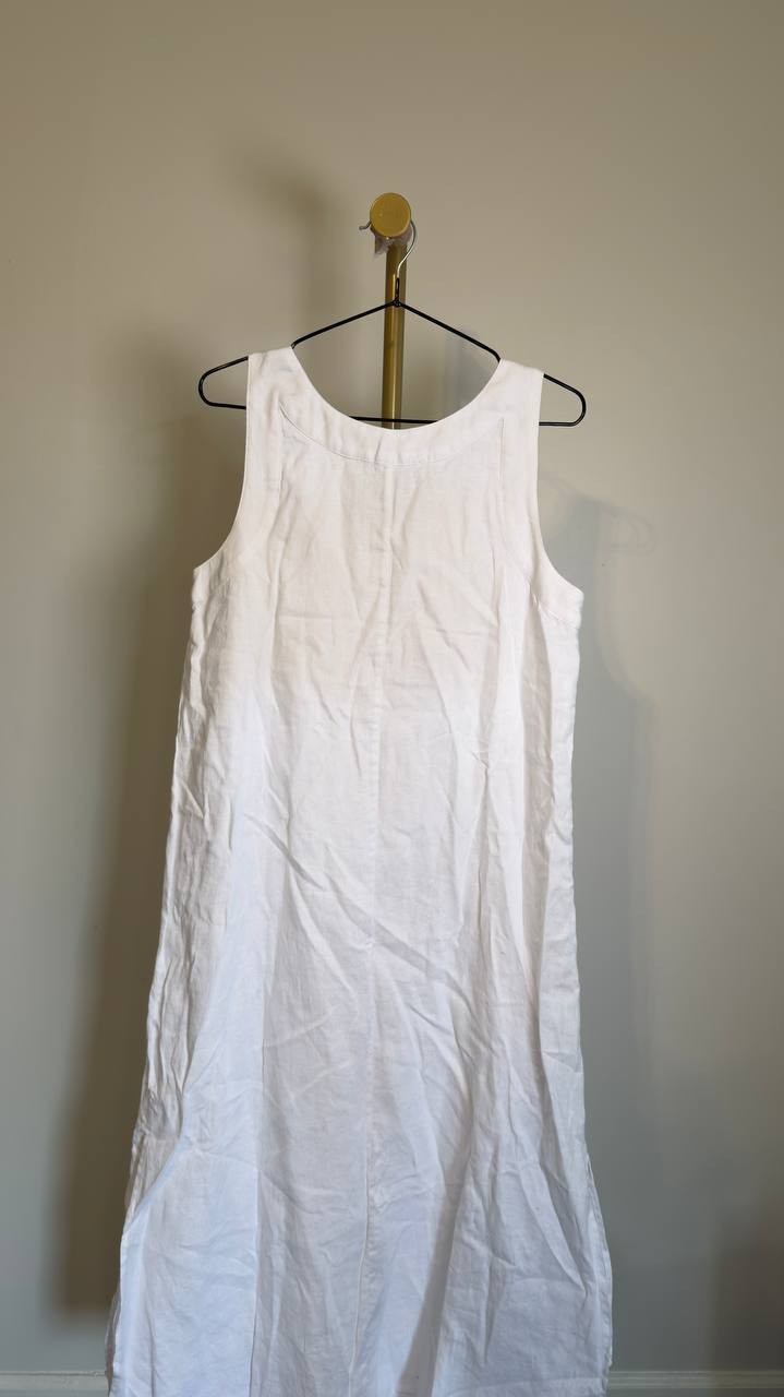 DKNY V‑Neck Linen Sleeveless Maxi Dress White S NWT $115