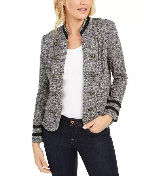 Tommy Hilfiger Women’s Marled Military Band Jacket Grey L NWOT $109.50