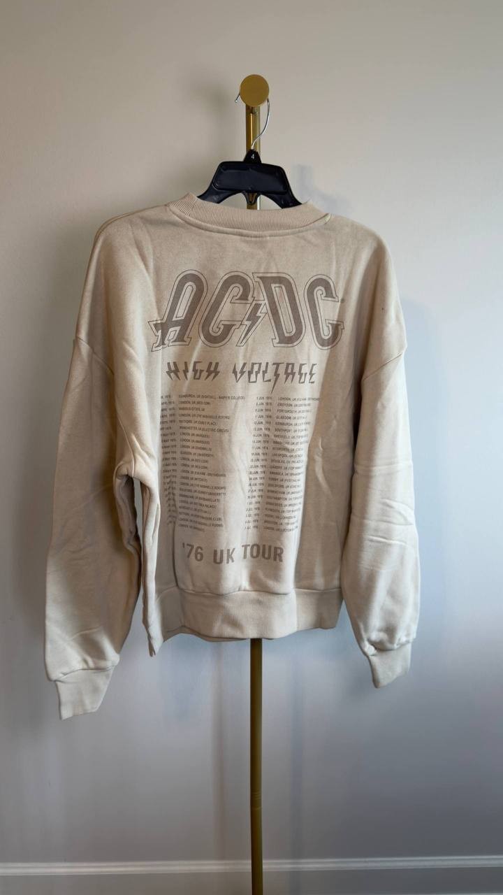 AC/DC High Voltage Graphic Crewneck Sweatshirt Tan M NWOT $46