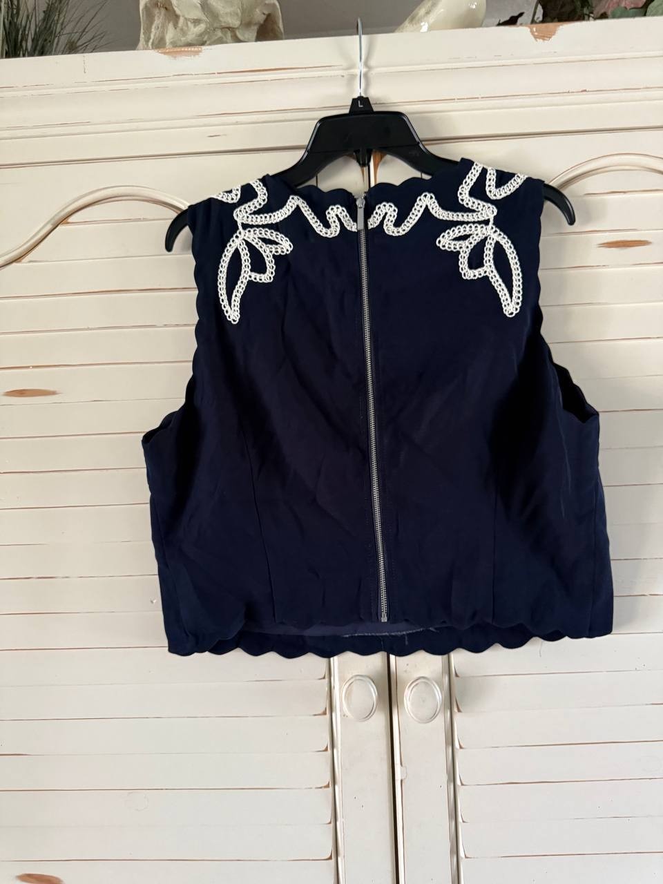 Avec Les Filles Navy Seahorse Embroidery Sleeveless Shell Top XL, Lined