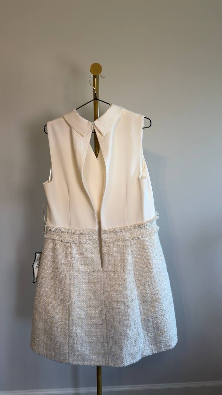 Eliza J Collared Mixed-Media Sleeveless Dress Ivory 14 NWT $158