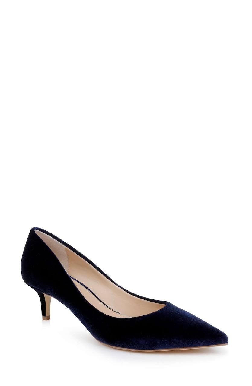 Jewel Badgley Mischka Enola Velvet Kitten Heel Pumps Navy Women’s 8 NWB $99