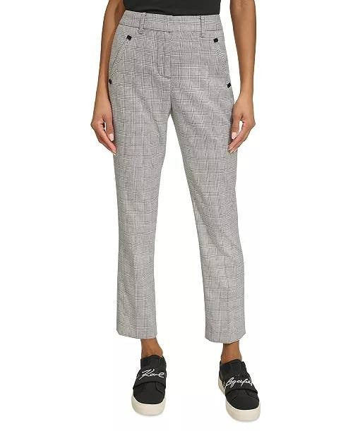 Karl Lagerfeld Paris Glen Plaid Pants – Size 12 – NWT – Gray Cropped Mid-Rise