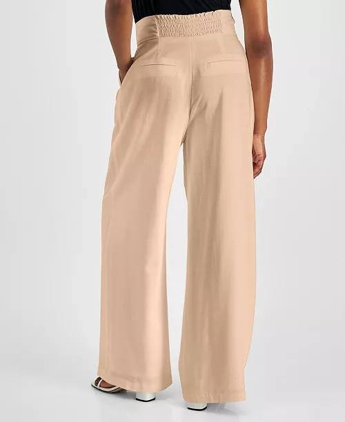 Bar III Petite Wide-Leg Pants Brown 10P NWT High-Rise Pleated Front Office
