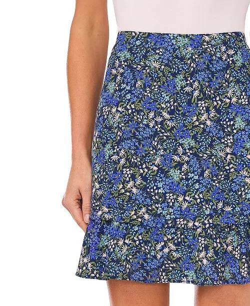 CeCe Women’s Smocked Ruffle Detail Mini Skirt Blue Floral S NWT $69