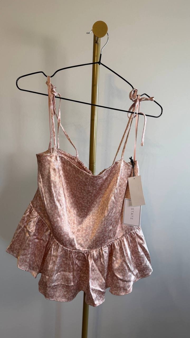 1.State Women’s Printed Peplum Top Pink M $79 NWT