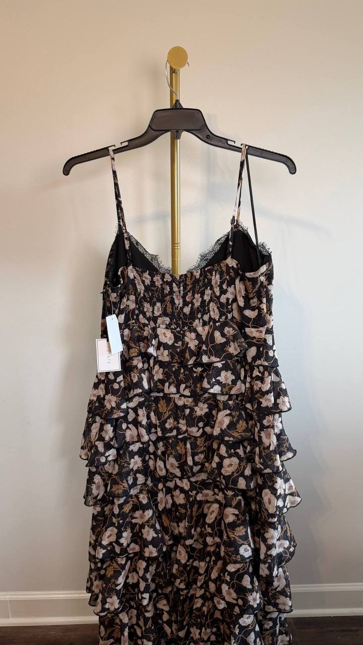 1.STATE V‑Neck Tiered Floral‑Print Maxi Dress Reach Black XL NWT $139