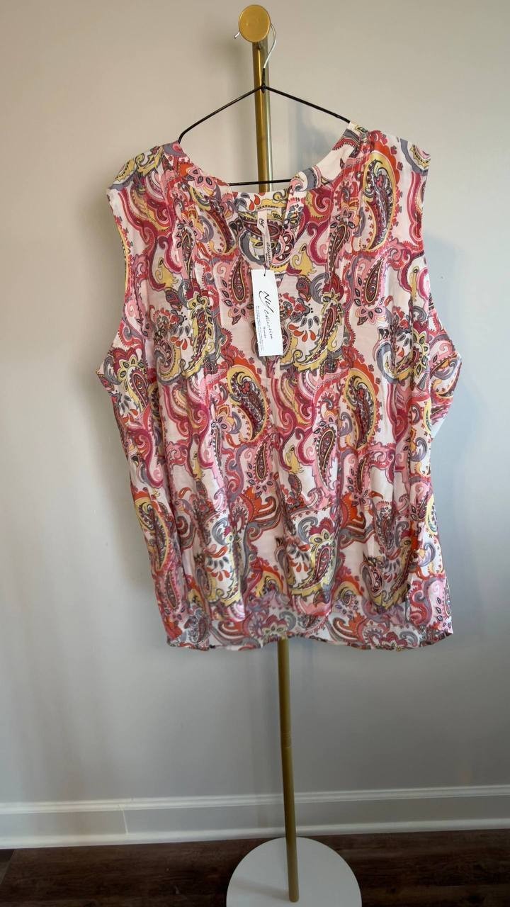 NY Collection Plus Size Sleeveless Pintucked Top Pink Multi 3X NWT $42