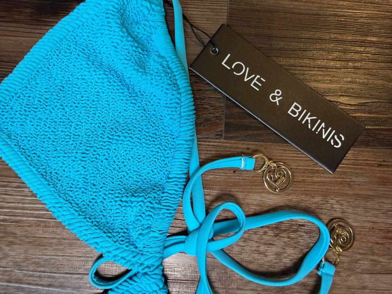 Love and Bikinis Jamaica Triangle Strings Bikini Top Turquoise One Size NWT $100