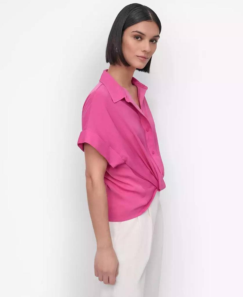 DKNY Twist‑Hem Textured Camp Shirt – Pink – Size S – NWOT – $69