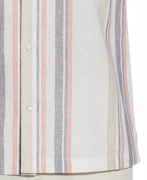 Cubavera Men’s Striped Panel Button‑Front Linen Camp Shirt Egret XL/EG $80 NWT