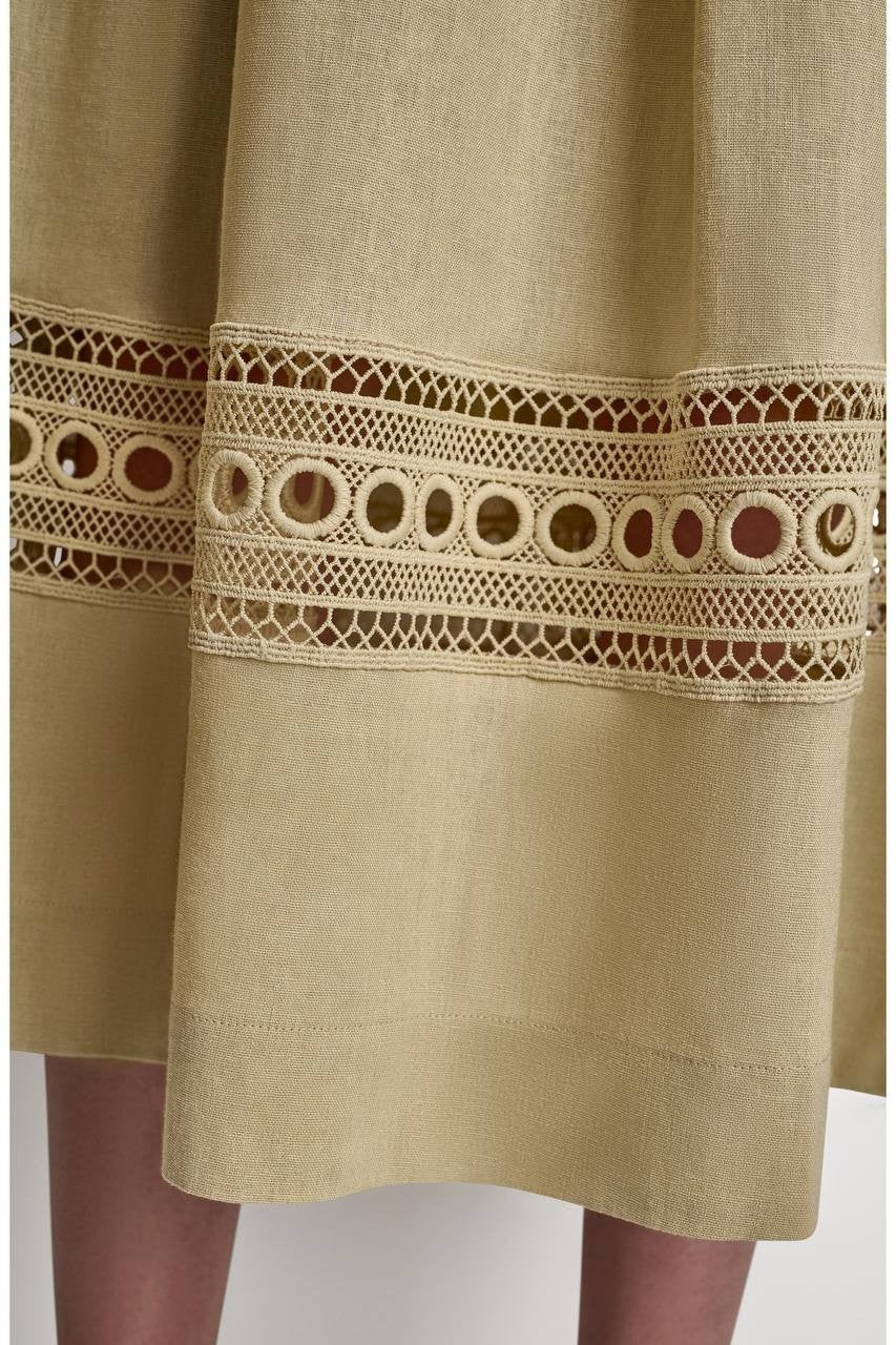 DKNY Women’s Eyelet Embroidery Linen Blend  Skirt Mojave Desert M NWOT $119