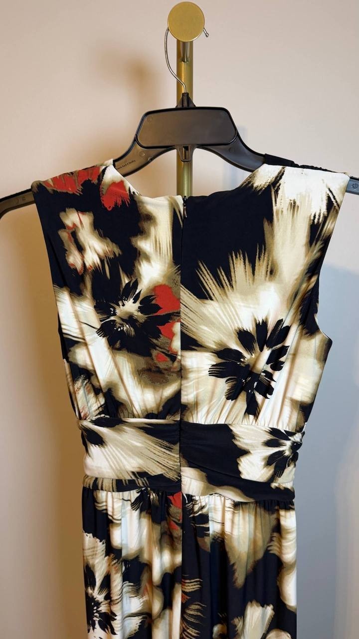 Anne Klein Petite Printed Twist-Front Maxi Dress Black Multi PXS NWT $119