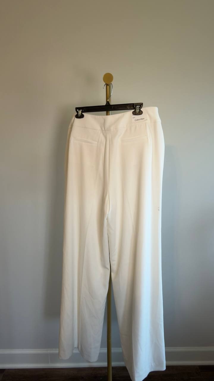 Calvin Klein Wide-Leg Pants Cream 14 NWT $109
