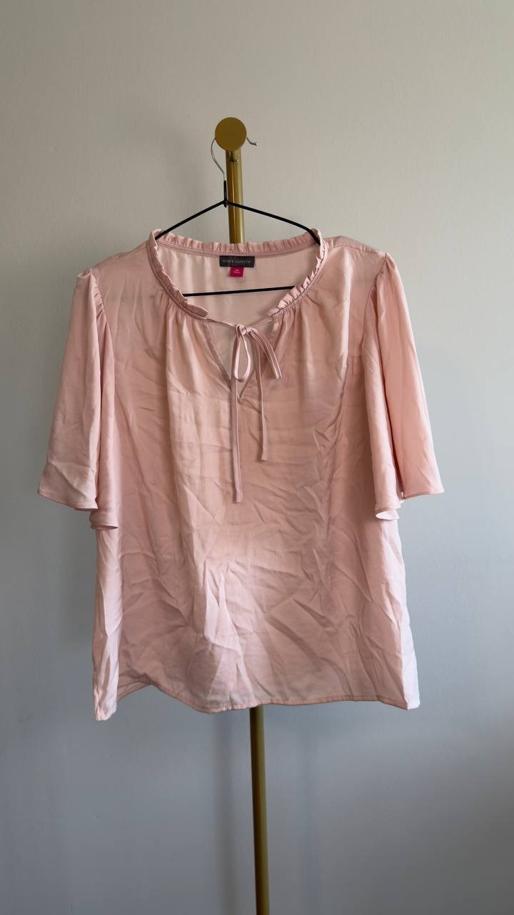 Vince Camuto Women’s Tie Neck Flutter Sleeve Top Sepia Rose M NWT $69